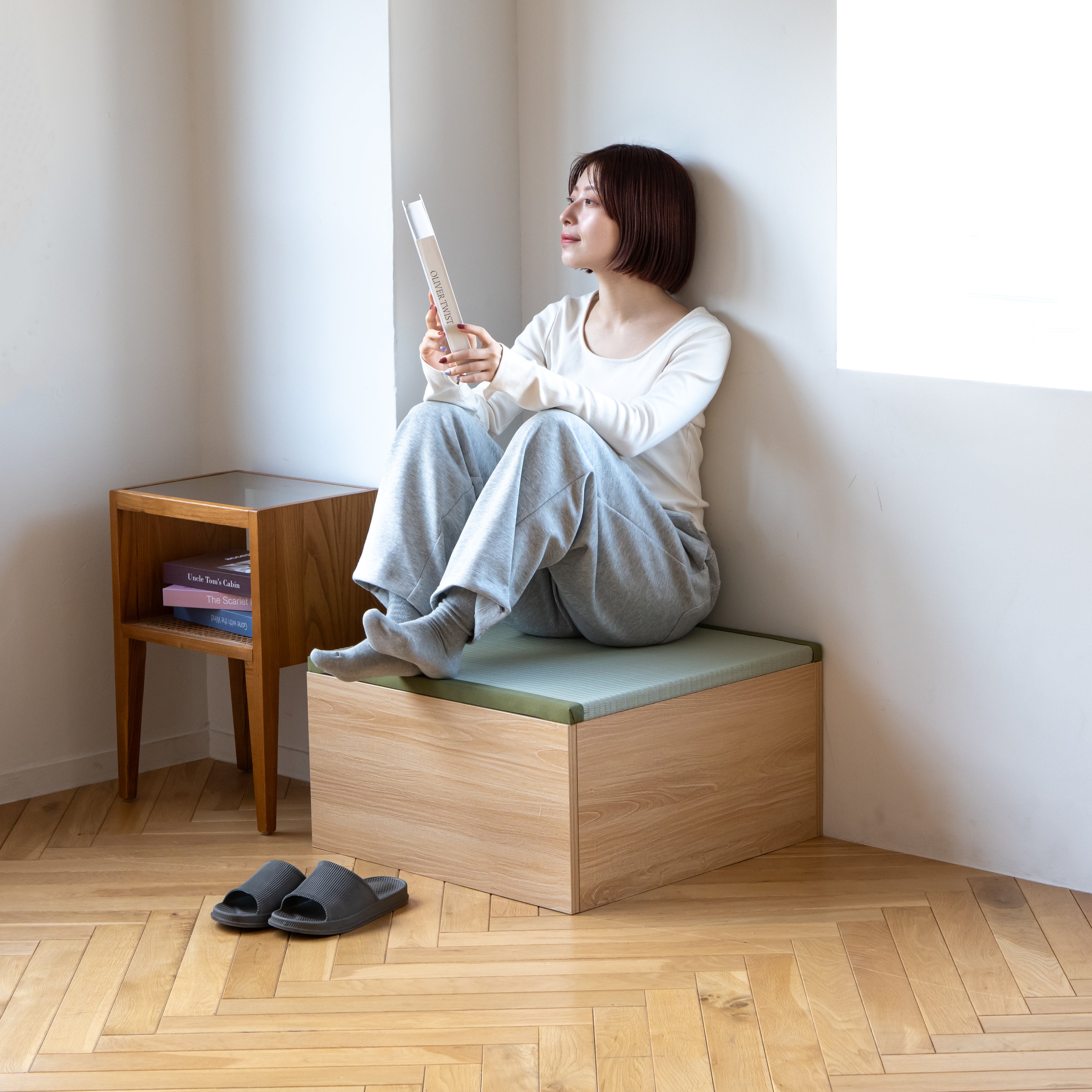 大島屋｜収納ボックス ロータイプ (ナチュラル) 天然い草・収納付き