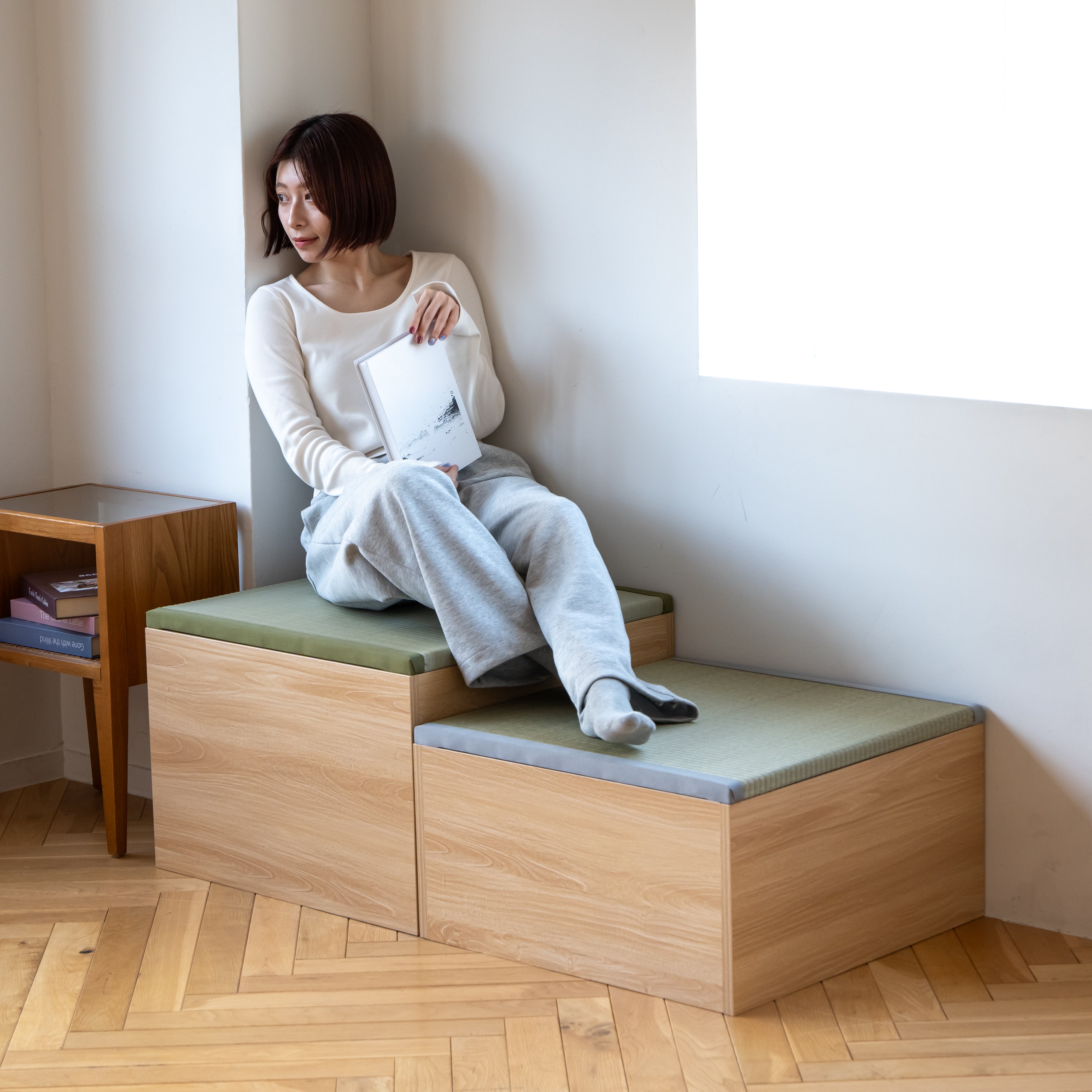 大島屋｜畳収納ボックスチェア ハイタイプ (ナチュラル) 天然い草