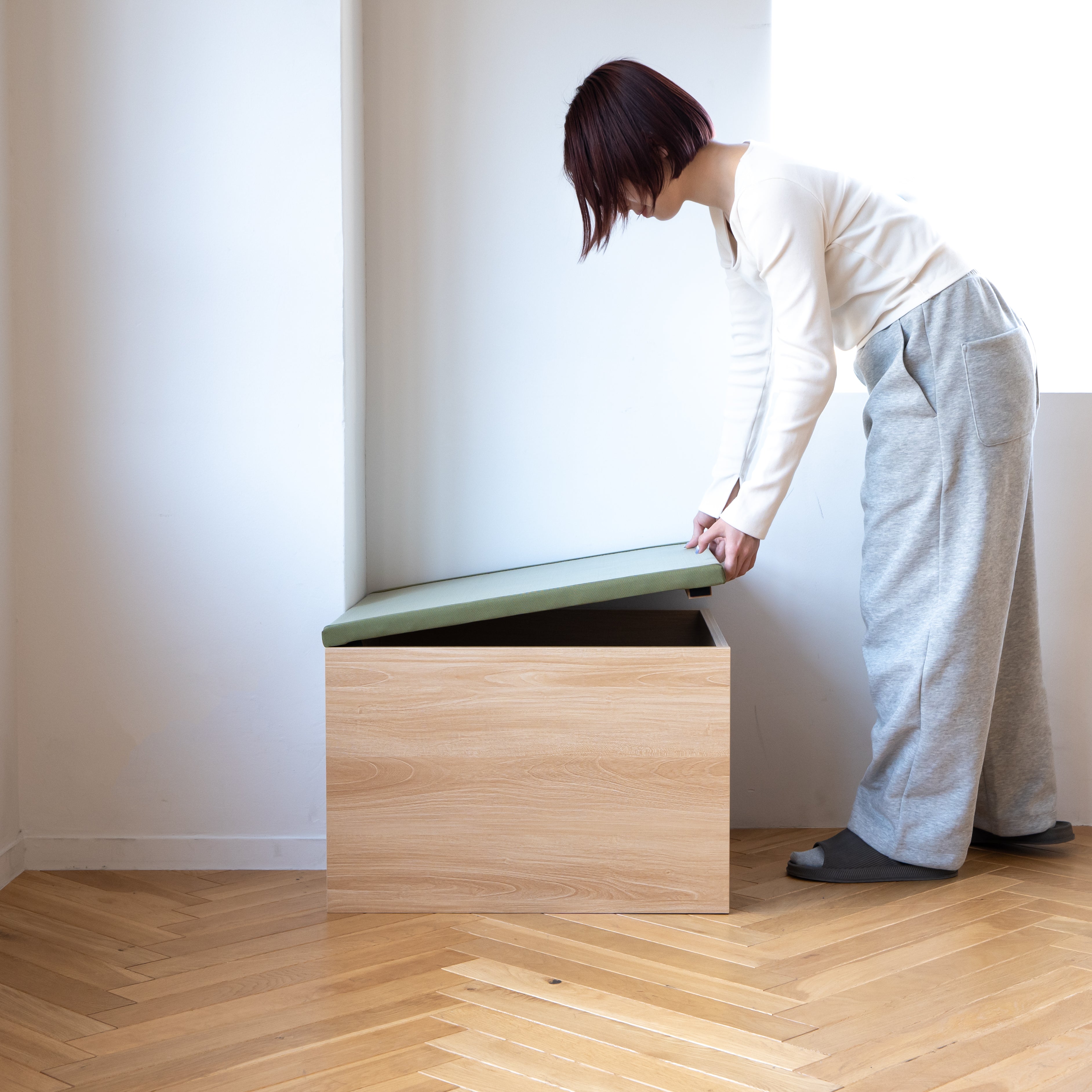 大島屋｜畳収納ボックスチェア ハイタイプ (グレー) 天然い草・収納